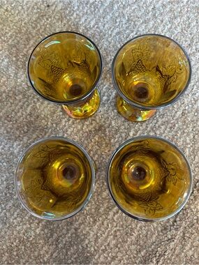 Amber Iridescent Carnival Glass Goblet Set - Set of 4